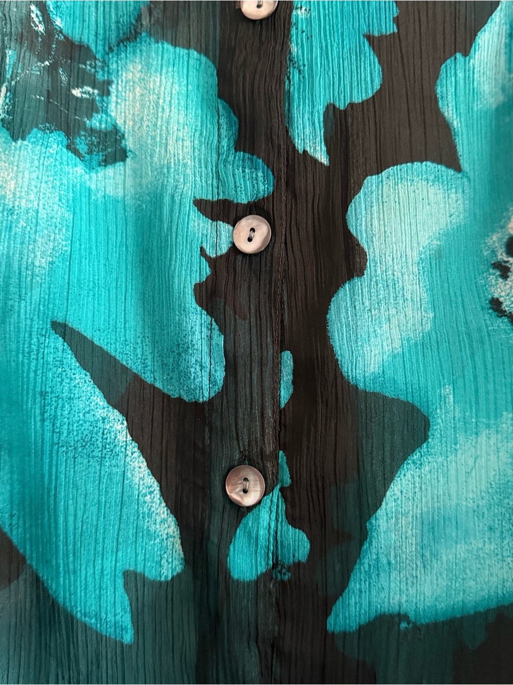 Chico's Vintage Turquoise & Black Floral Button-Down Top XL - Picture 5 of 7